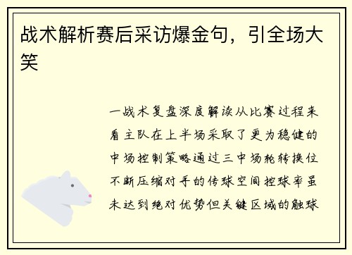 战术解析赛后采访爆金句，引全场大笑